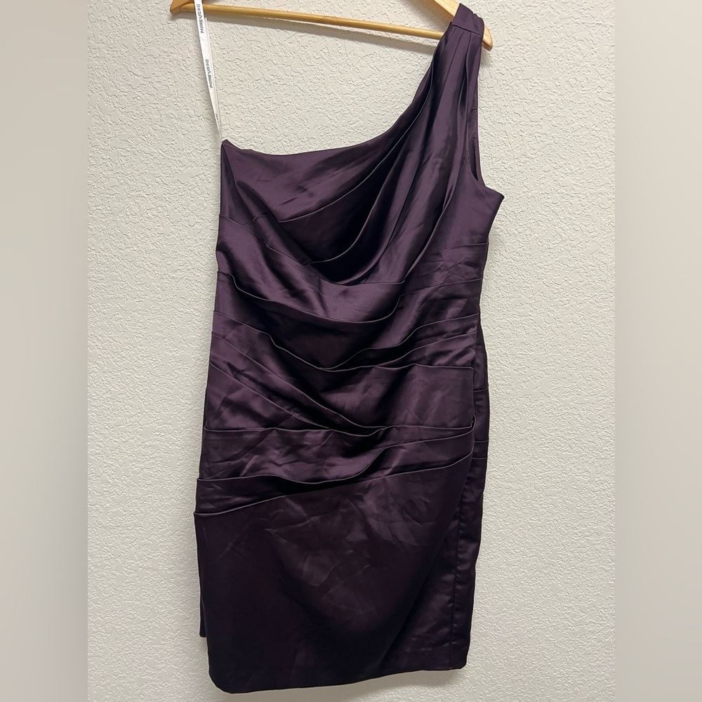 David’s Bridal Plum 85106  Purple One Shoulder Satin Bridesmaid Dress Size 14